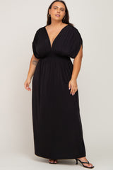 Black Draped Smocked Plus Maxi Dress