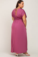 Plum Draped Smocked Plus Maxi Dress