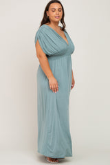 Light Olive Draped Smocked Plus Maxi Dress