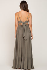 Olive Deep V-Neck Back Tie Maternity Maxi Dress