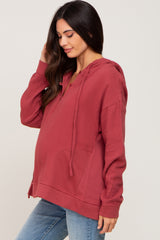 Rust Button Accent Hooded Maternity Top