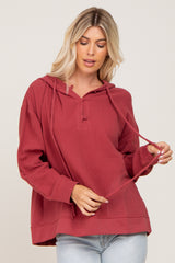 Rust Button Accent Hooded Maternity Top