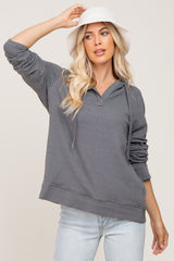 Charcoal Striped Hooded Maternity Top