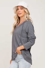 Charcoal Striped Hooded Top