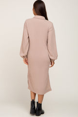 Taupe Cable Knit Collared Maternity Midi Dress