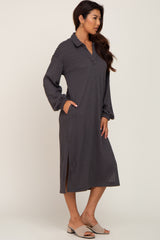 Charcoal Cable Knit Collared Midi Dress