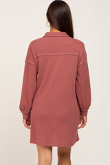 Mauve Waffle Knit Collared Long Sleeve Maternity Dress