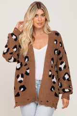 Mocha Leopard Print Knit Distressed Sweater