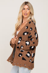 Mocha Leopard Print Knit Distressed Sweater