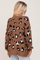 Mocha Leopard Print Knit Distressed Sweater