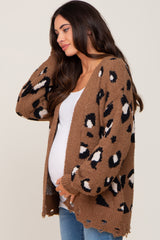 Mocha Leopard Print Knit Distressed Maternity Sweater