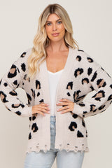 Cream Leopard Print Knit Distressed Maternity Sweater