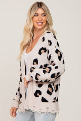 Cream Leopard Print Knit Distressed Sweater