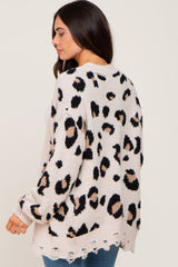 Cream Leopard Print Knit Distressed Maternity Sweater