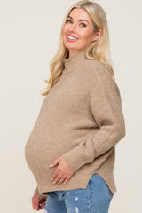 Beige Mock Neck Maternity Sweater