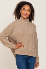 Beige Mock Neck Maternity Sweater