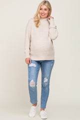 Cream Mock Neck Maternity Sweater