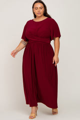 Burgundy Gathered Front Maternity Plus Maxi Dress