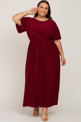 Burgundy Gathered Front Plus Maxi Dress