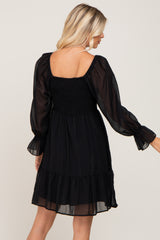 Black Metallic Stripe Smocked Dress