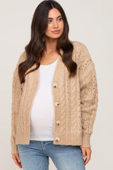 Taupe Chunky Cable Knit Maternity Cardigan