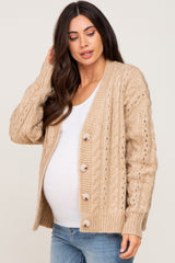 Taupe Chunky Cable Knit Maternity Cardigan