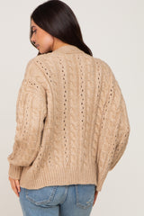 Taupe Chunky Cable Knit Maternity Cardigan