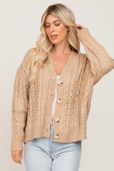 Taupe Chunky Cable Knit Maternity Cardigan