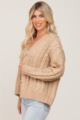 Taupe Chunky Cable Knit Cardigan