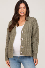 Light Olive Chunky Cable Knit Maternity Cardigan