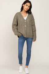 Light Olive Chunky Cable Knit Cardigan