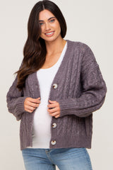 Purple Chunky Cable Knit Maternity Cardigan