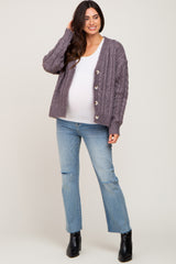 Purple Chunky Cable Knit Maternity Cardigan