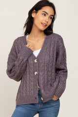 Purple Chunky Cable Knit Maternity Cardigan