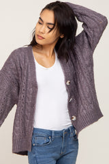 Purple Chunky Cable Knit Cardigan