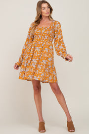 Yellow Floral Smocked Tie Back Dress