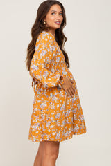 Yellow Floral Smocked Tie Back Maternity Dress