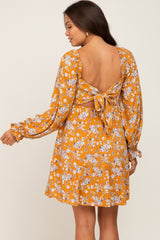 Yellow Floral Smocked Tie Back Maternity Dress