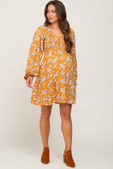 Yellow Floral Smocked Tie Back Maternity Dress