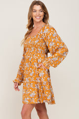 Yellow Floral Smocked Tie Back Dress