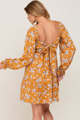 Yellow Floral Smocked Tie Back Dress