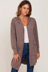 Mocha Raw Seam Hooded Cardigan