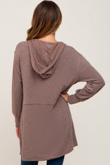 Mocha Raw Seam Hooded Cardigan