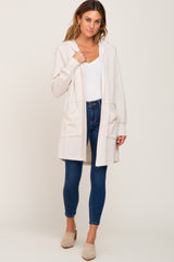 Beige Raw Seam Hooded Cardigan