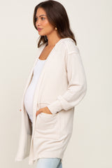 Beige Raw Seam Hooded Maternity Cardigan