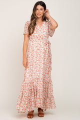 Ivory Floral Back Tie Maternity Wrap Dress