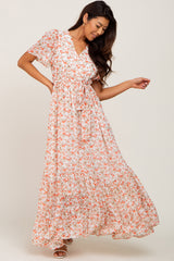 Ivory Floral Back Tie Wrap Dress