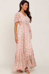 Ivory Floral Back Tie Wrap Dress