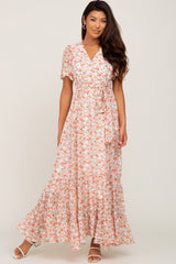 Ivory Floral Back Tie Wrap Dress