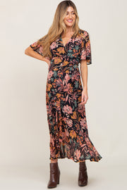 Black Floral Chiffon Wrap Maternity Maxi Dress